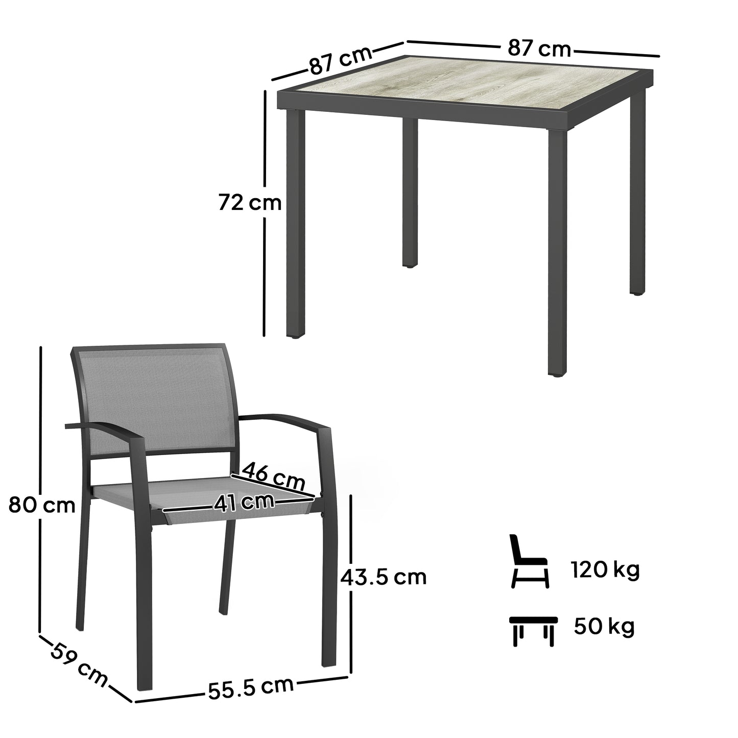5 Piece Garden Furniture Set with 4 Stackable Armchairs, Grey