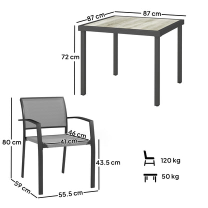 5 Piece Garden Furniture Set with 4 Stackable Armchairs, Grey