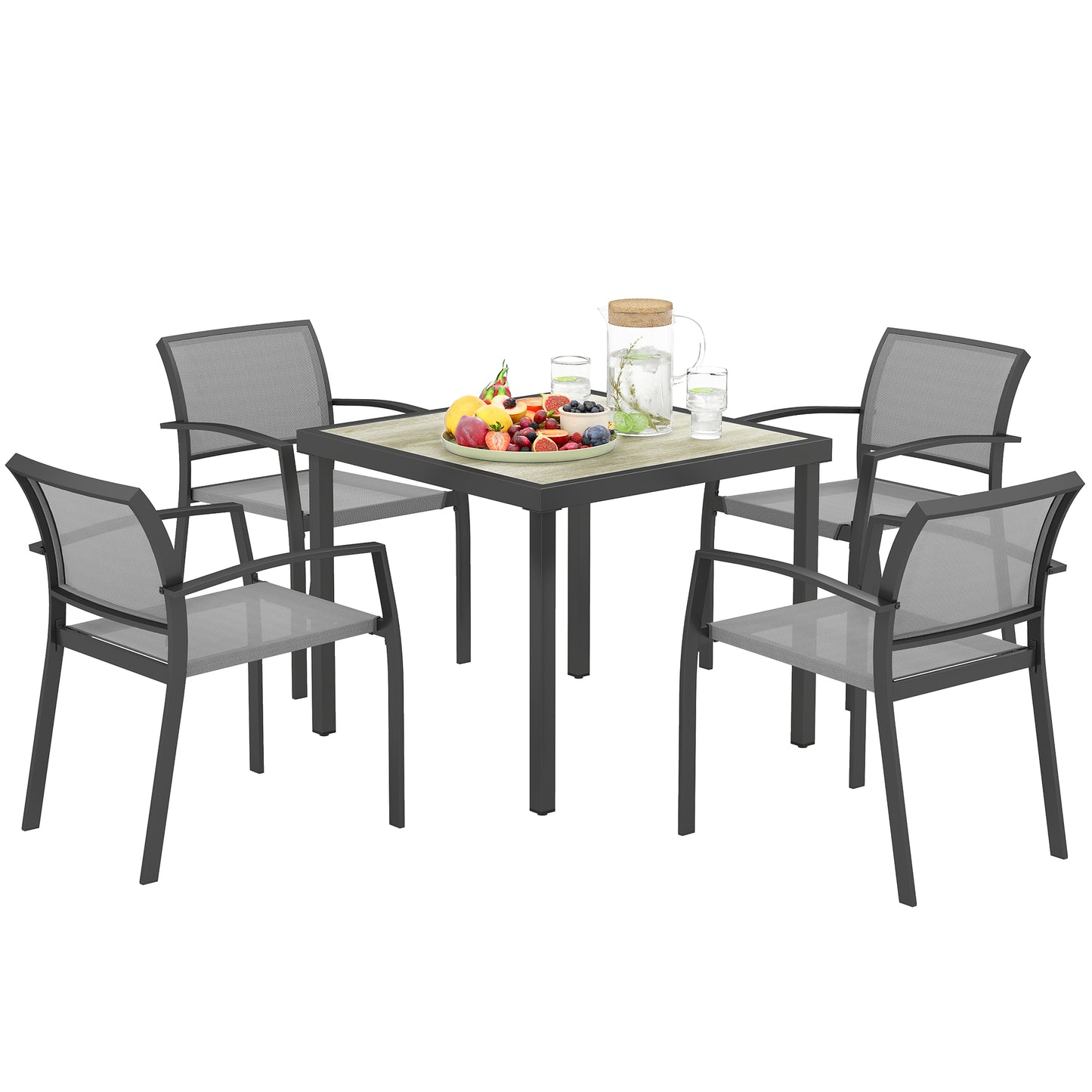 5 Piece Garden Furniture Set with 4 Stackable Armchairs, Grey