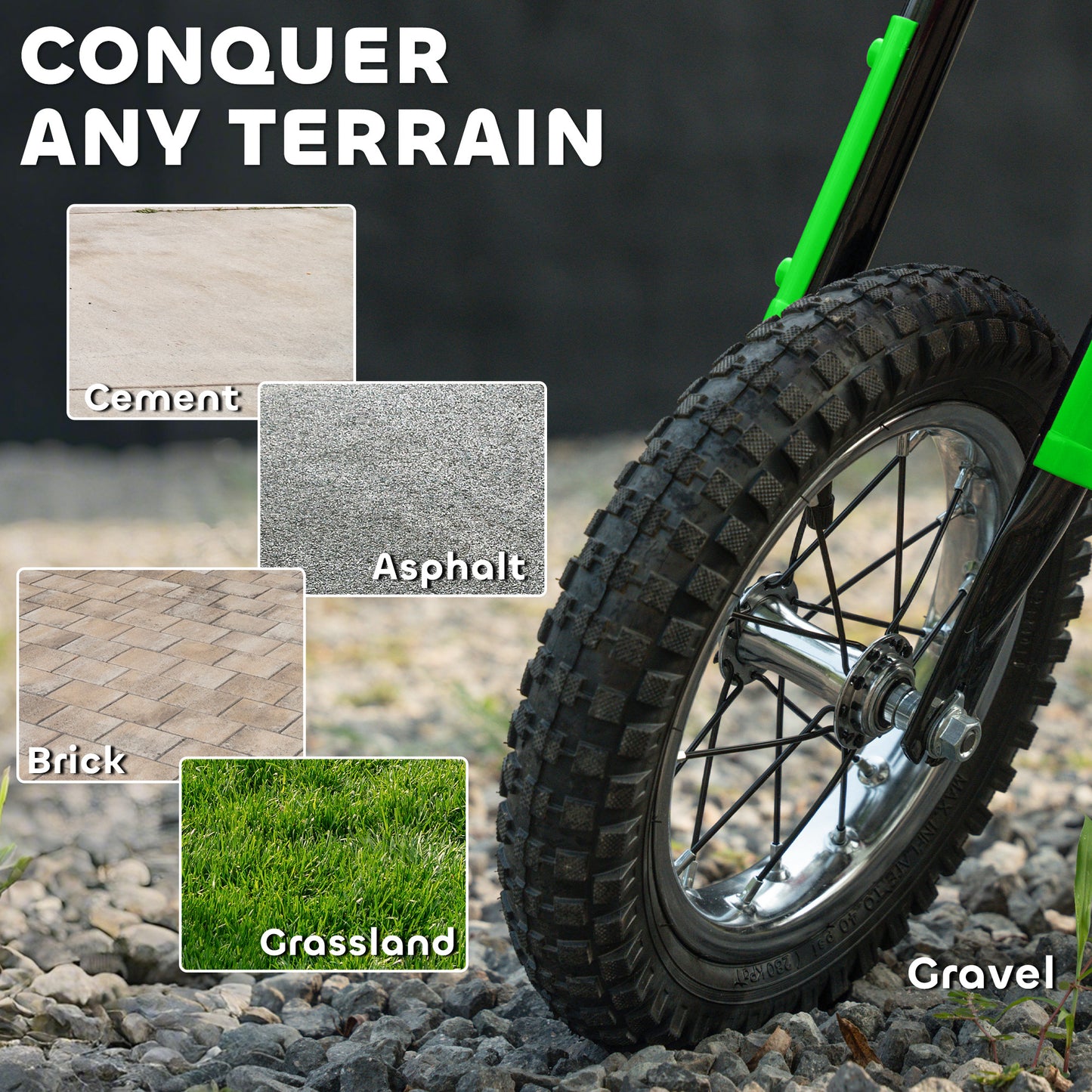 Kids Electric Motorbike, 24V Battery Powered Dirt Bike with 250W Motor, 6-16km/h, 7AH Batteries, 12" Inflatable Tires and Rear Suspension, Ride On Motorcycle for 8-12 Years Old, Green