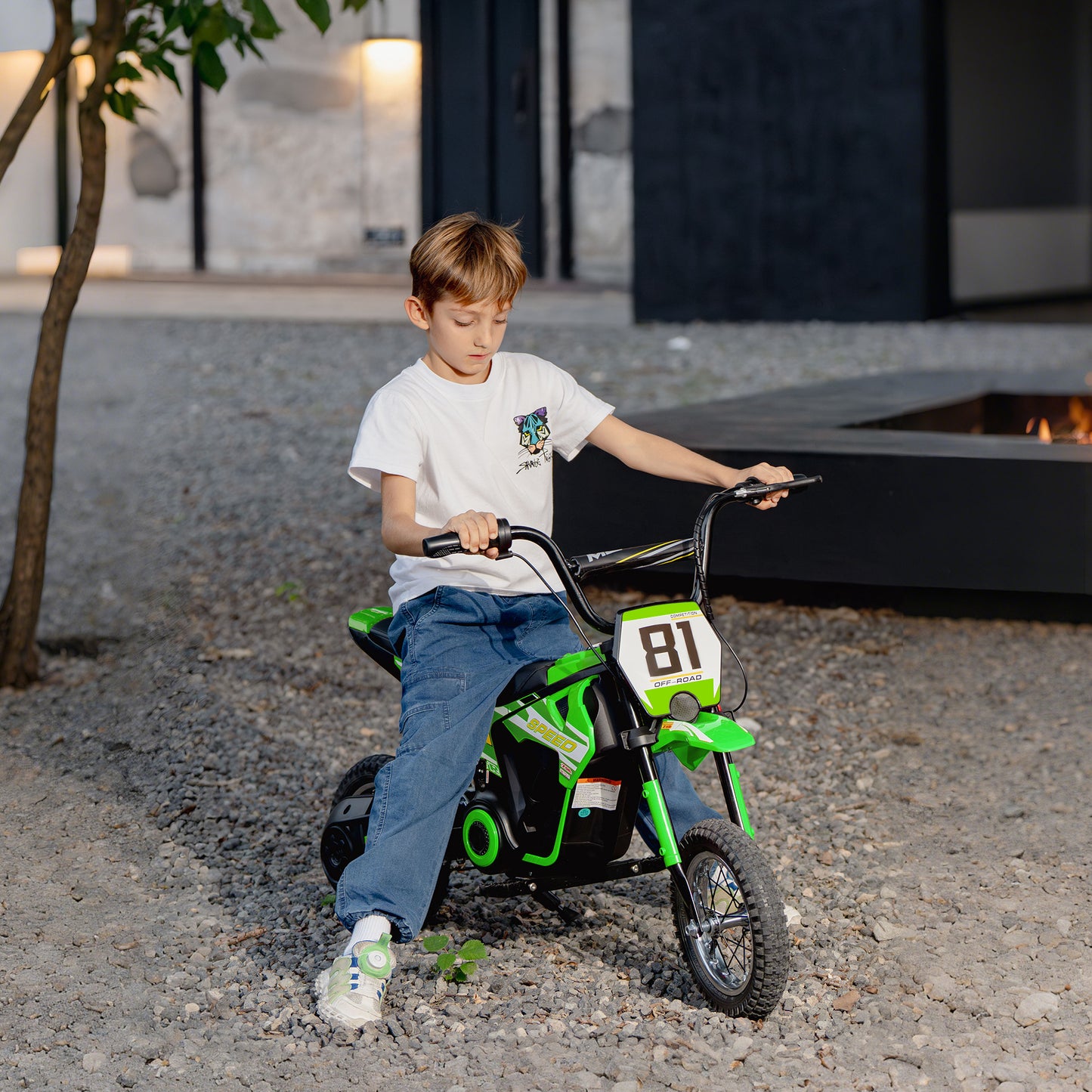 Kids Electric Motorbike, 24V Battery Powered Dirt Bike with 250W Motor, 6-16km/h, 7AH Batteries, 12" Inflatable Tires and Rear Suspension, Ride On Motorcycle for 8-12 Years Old, Green
