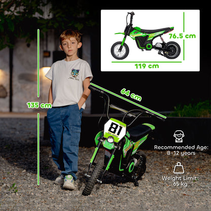 Kids Electric Motorbike, 24V Battery Powered Dirt Bike with 250W Motor, 6-16km/h, 7AH Batteries, 12" Inflatable Tires and Rear Suspension, Ride On Motorcycle for 8-12 Years Old, Green