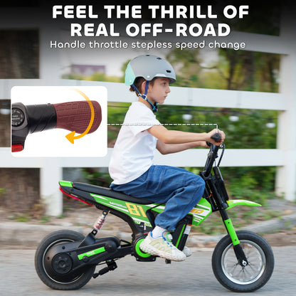 Kids Electric Motorbike, 24V Battery Powered Dirt Bike with 250W Motor, 6-16km/h, 7AH Batteries, 12" Inflatable Tires and Rear Suspension, Ride On Motorcycle for 8-12 Years Old, Green