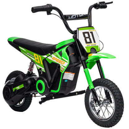 Kids Electric Motorbike, 24V Battery Powered Dirt Bike with 250W Motor, 6-16km/h, 7AH Batteries, 12" Inflatable Tires and Rear Suspension, Ride On Motorcycle for 8-12 Years Old, Green