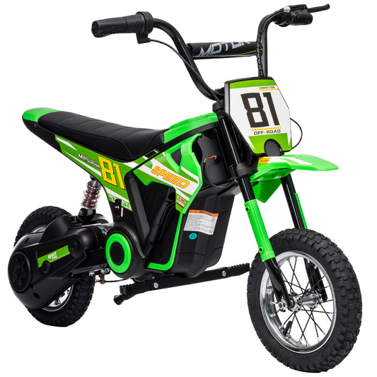 Kids Electric Motorbike, 24V Battery Powered Dirt Bike with 250W Motor, 6-16km/h, 7AH Batteries, 12" Inflatable Tires and Rear Suspension, Ride On Motorcycle for 8-12 Years Old, Green