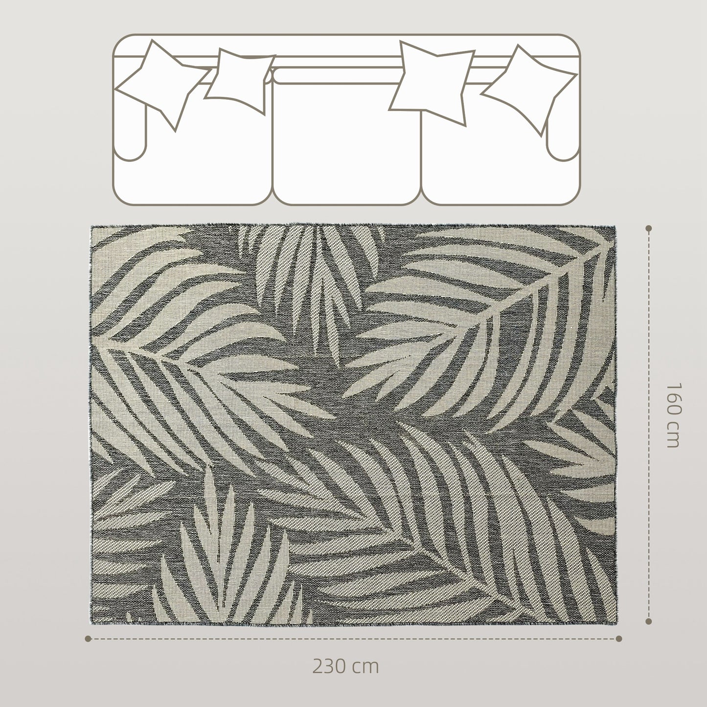 Easy-Cleaning Machine Washable Rug for Patio, Garden, Grey
