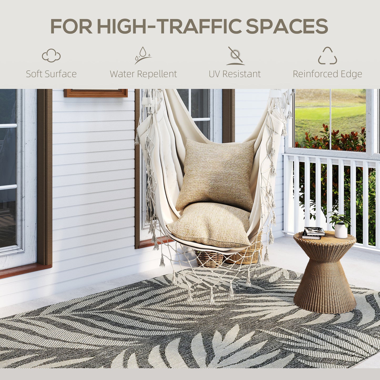 Easy-Cleaning Machine Washable Rug for Patio, Garden, Grey