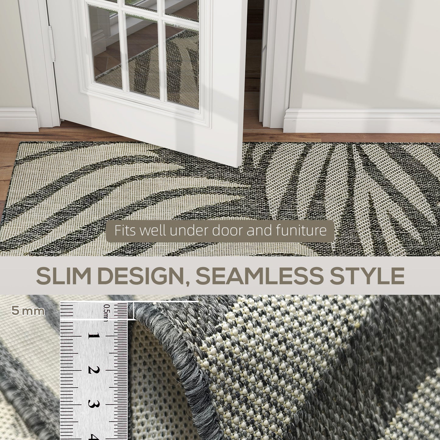 Easy-Cleaning Machine Washable Rug for Patio, Garden, Grey