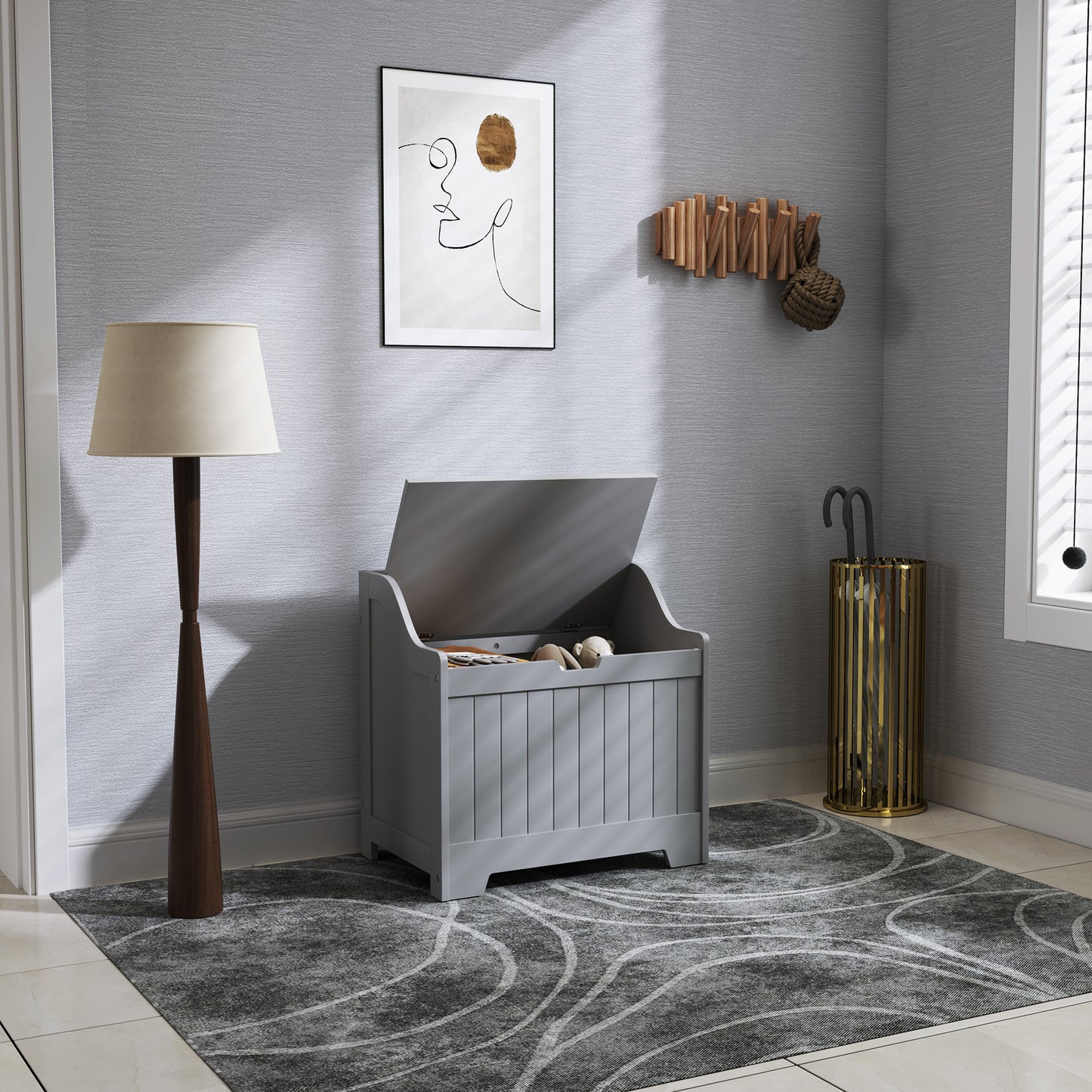 Storage Trunk with Safety Hinge for Living Room, 56.4cm, Grey