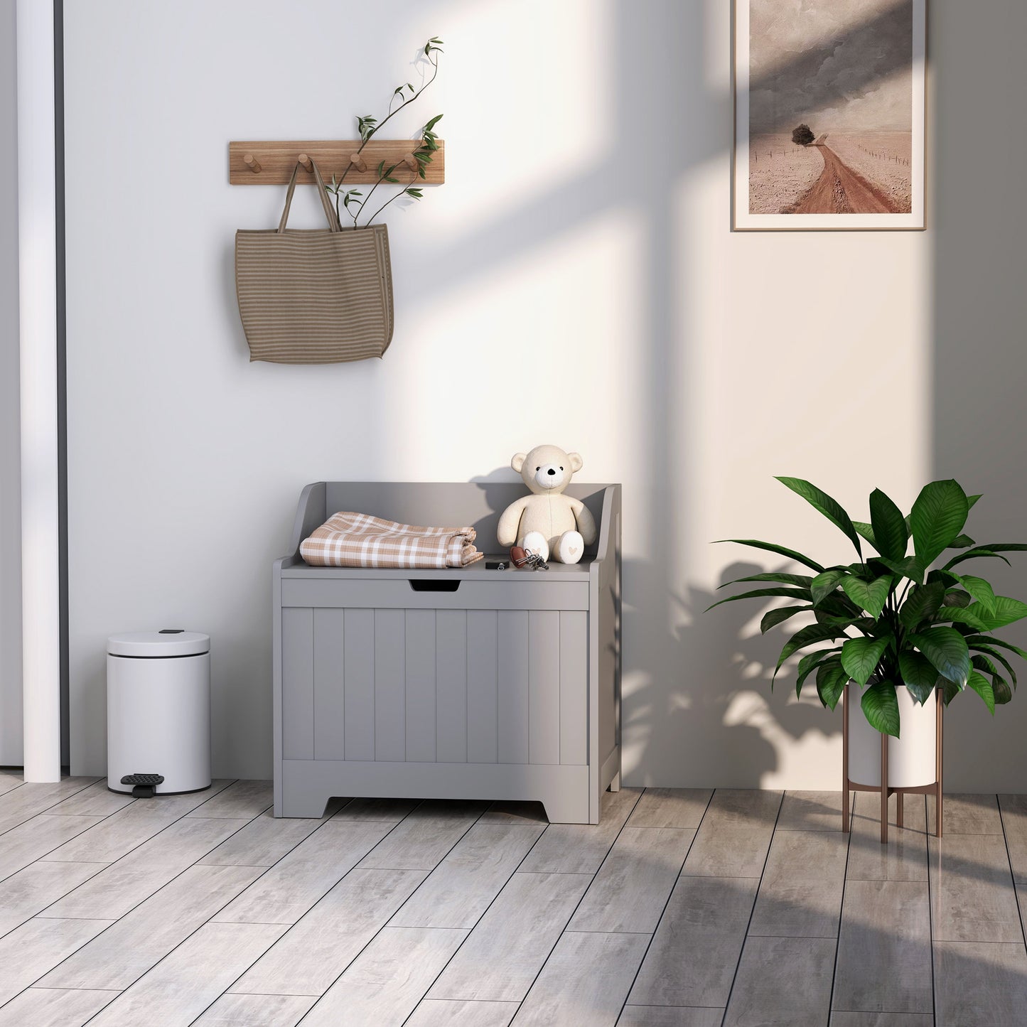 Storage Trunk with Safety Hinge for Living Room, 56.4cm, Grey