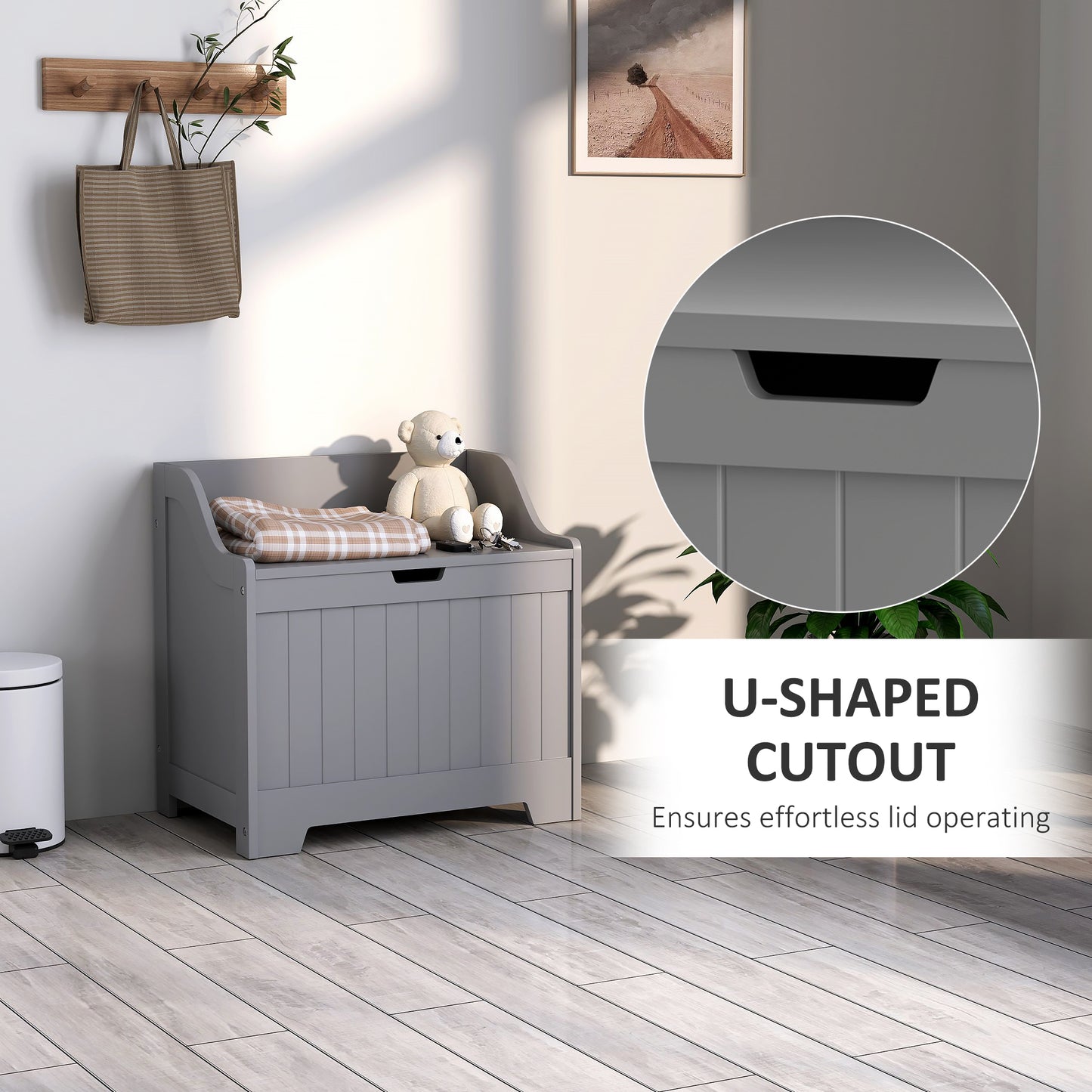 Storage Trunk with Safety Hinge for Living Room, 56.4cm, Grey