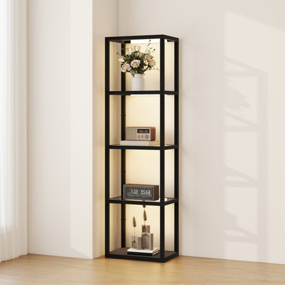 LED Floor Lamp with Glass Shelves, Dimmable Room Lamp, Black