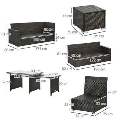 10-Seater Sofa Sectional w/ Cushioned Seat, Footstools and Glass Table