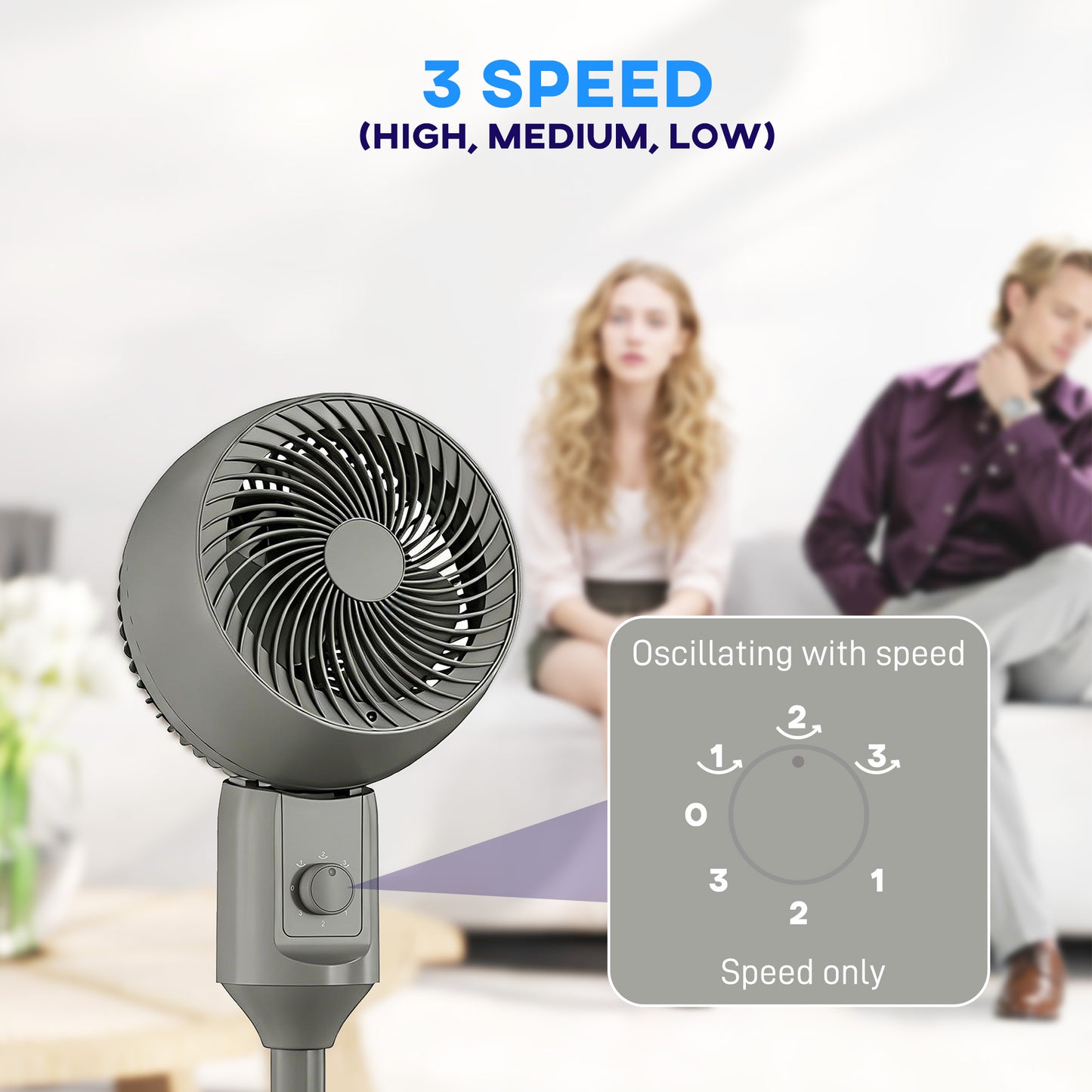 9" Pedestal Cooling Fan with Adjustable Speed, Grey