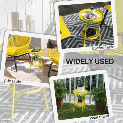 Round Garden Table, 2-Tier Metal Patio Table Coffee Table, Yellow