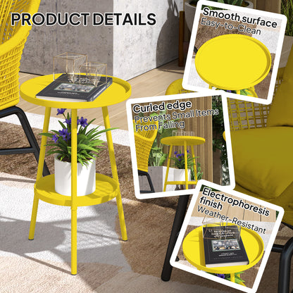 Round Garden Table, 2-Tier Metal Patio Table Coffee Table, Yellow