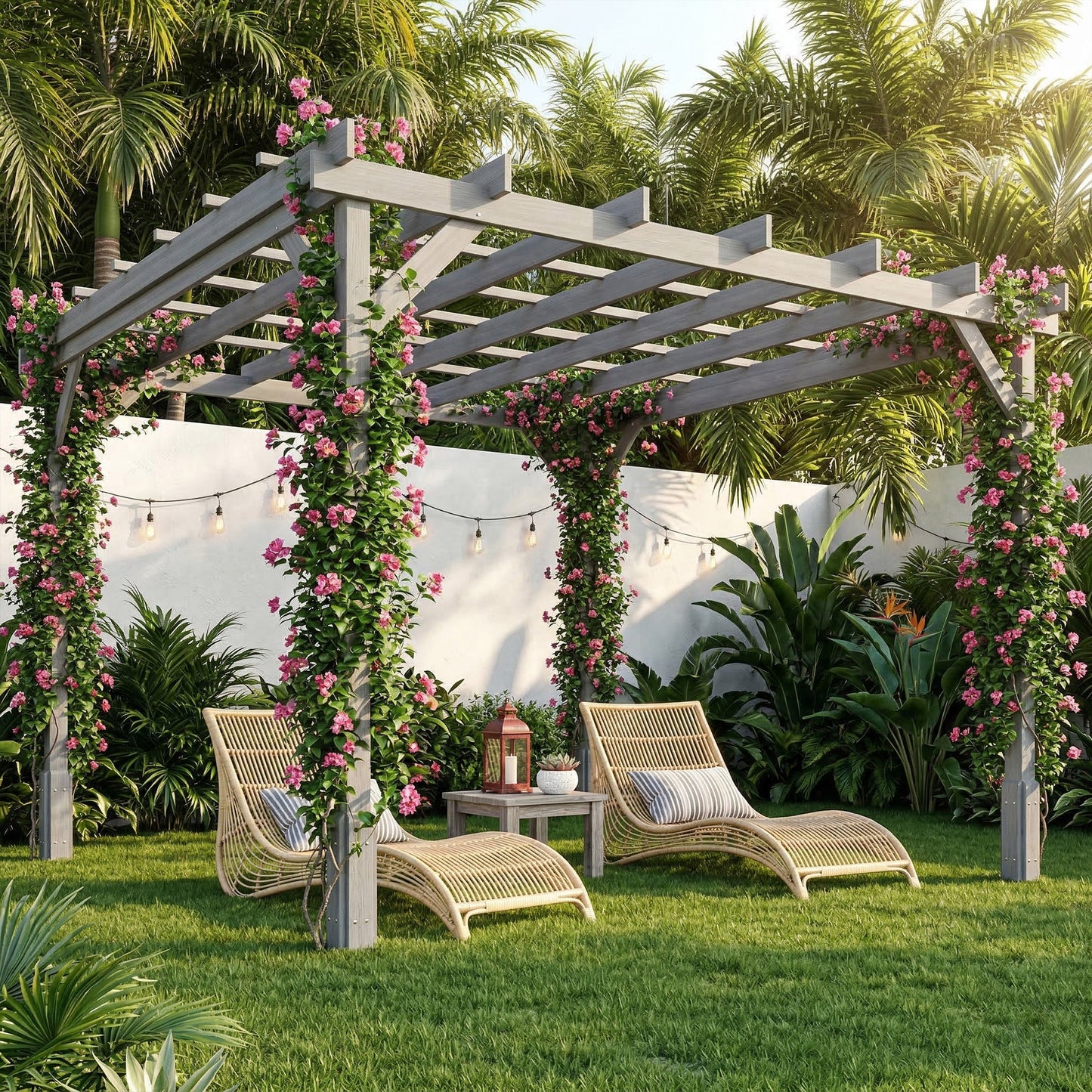 3 x 3 m Wooden Pergola Kit, Garden Gazebo Shelter, Grey