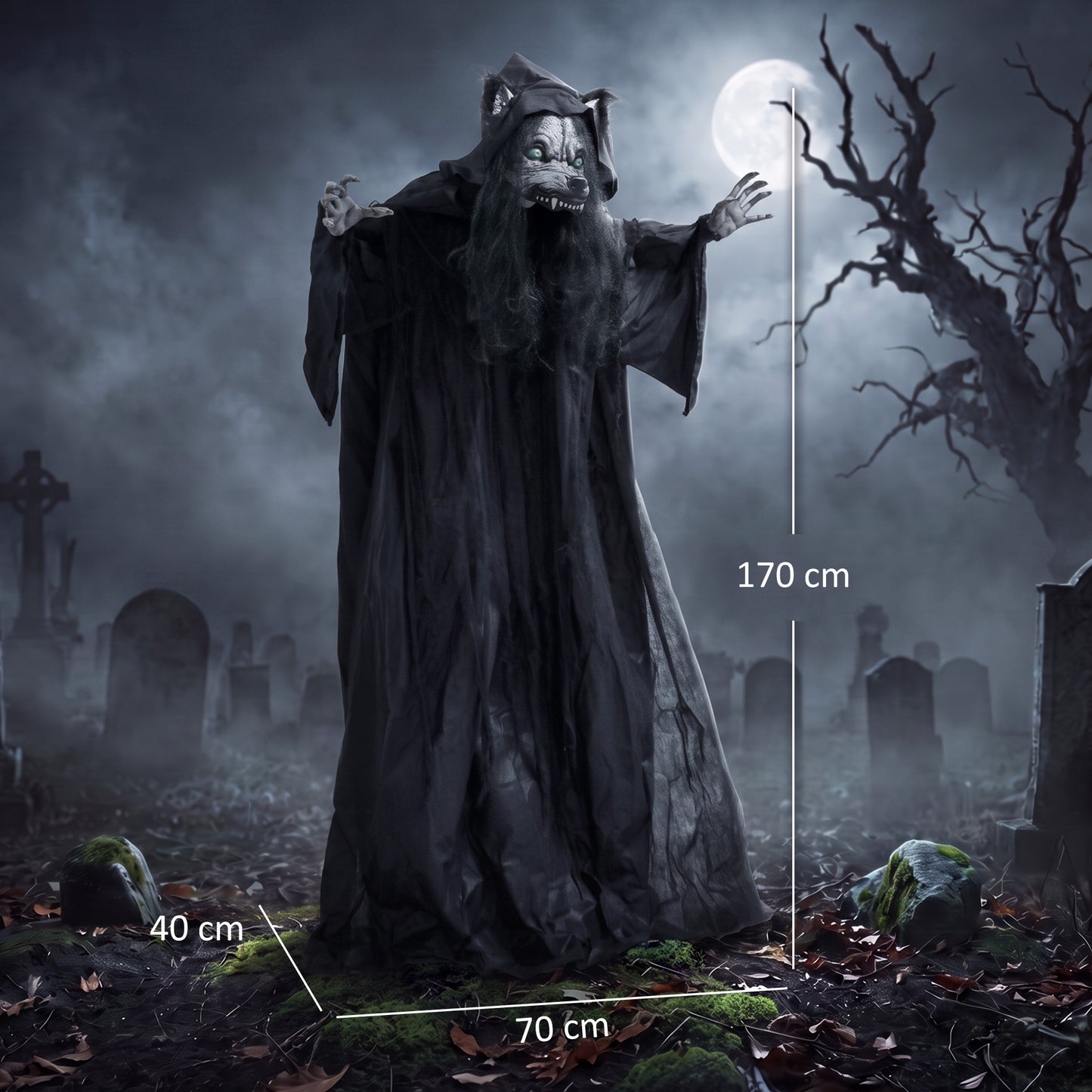 67" Animated Pop-Up Ghost with Werewolf Mask, Light Up Animated Prop