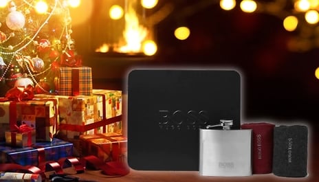 Hugo Boss Men’s Gift Set - Includes a Chic, Branded Logo Hip Flask Plus Two Pairs of Soft, Comfortable Socks
