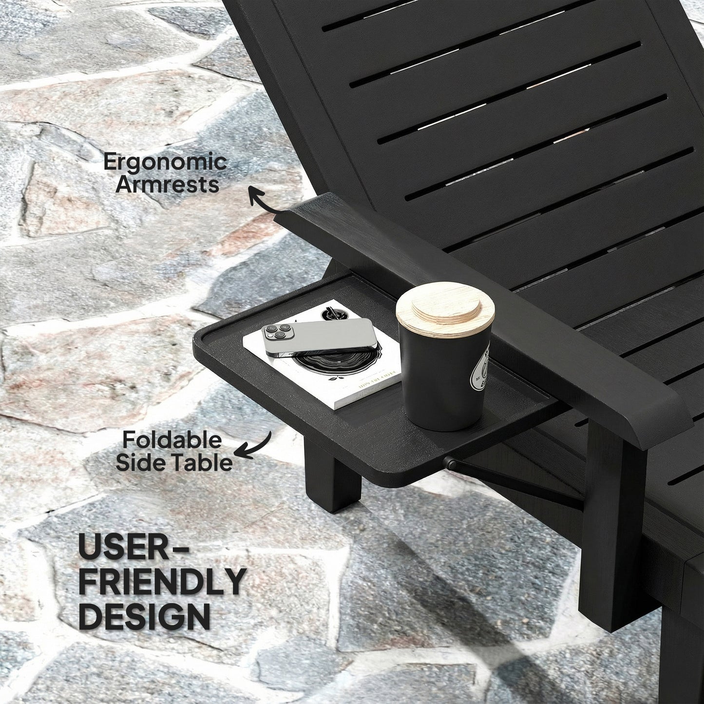 Set of 2 Resin Reclining Sun Loungers for Garden, Black