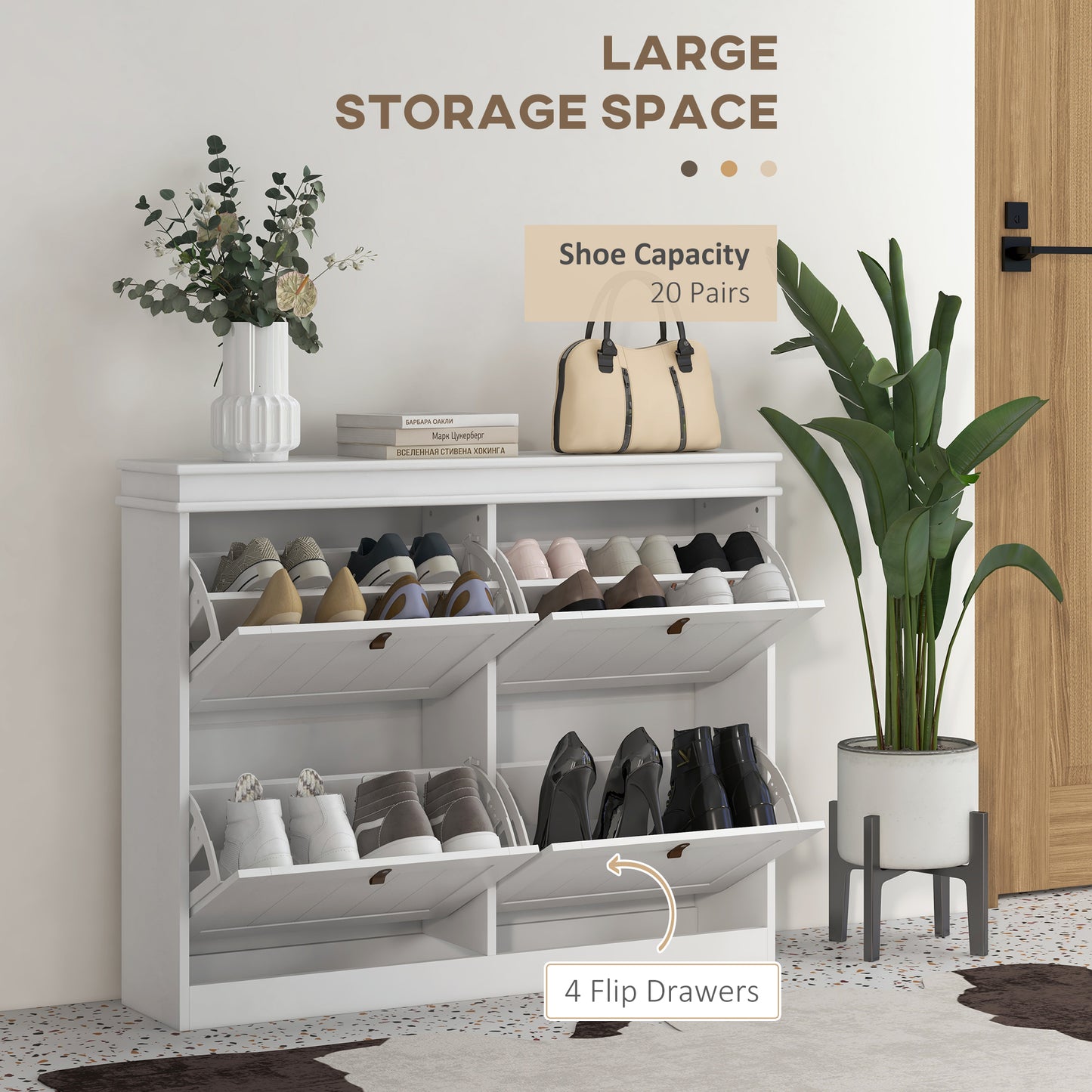 Slim Shoe Cabinet with Adjustable Shelves for Hallway, White