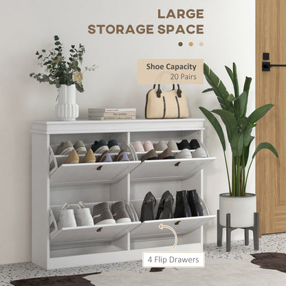 Slim Shoe Cabinet with Adjustable Shelves for Hallway, White