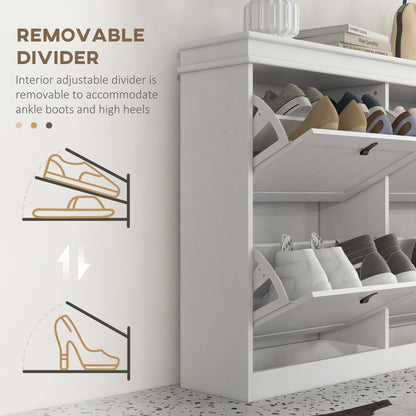 Slim Shoe Cabinet with Adjustable Shelves for Hallway, White