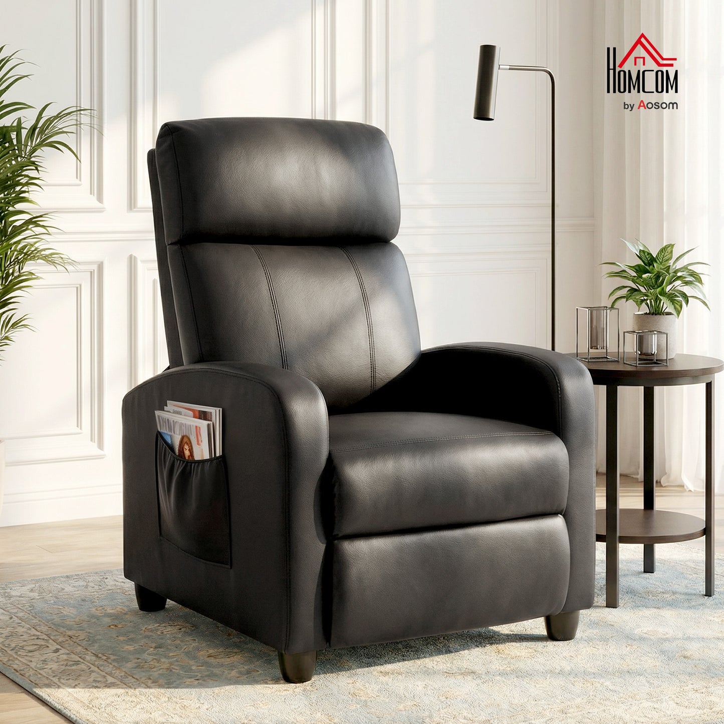 Recliner Sofa Chair PU Leather Massage Armcair w/ Remote Control, Black