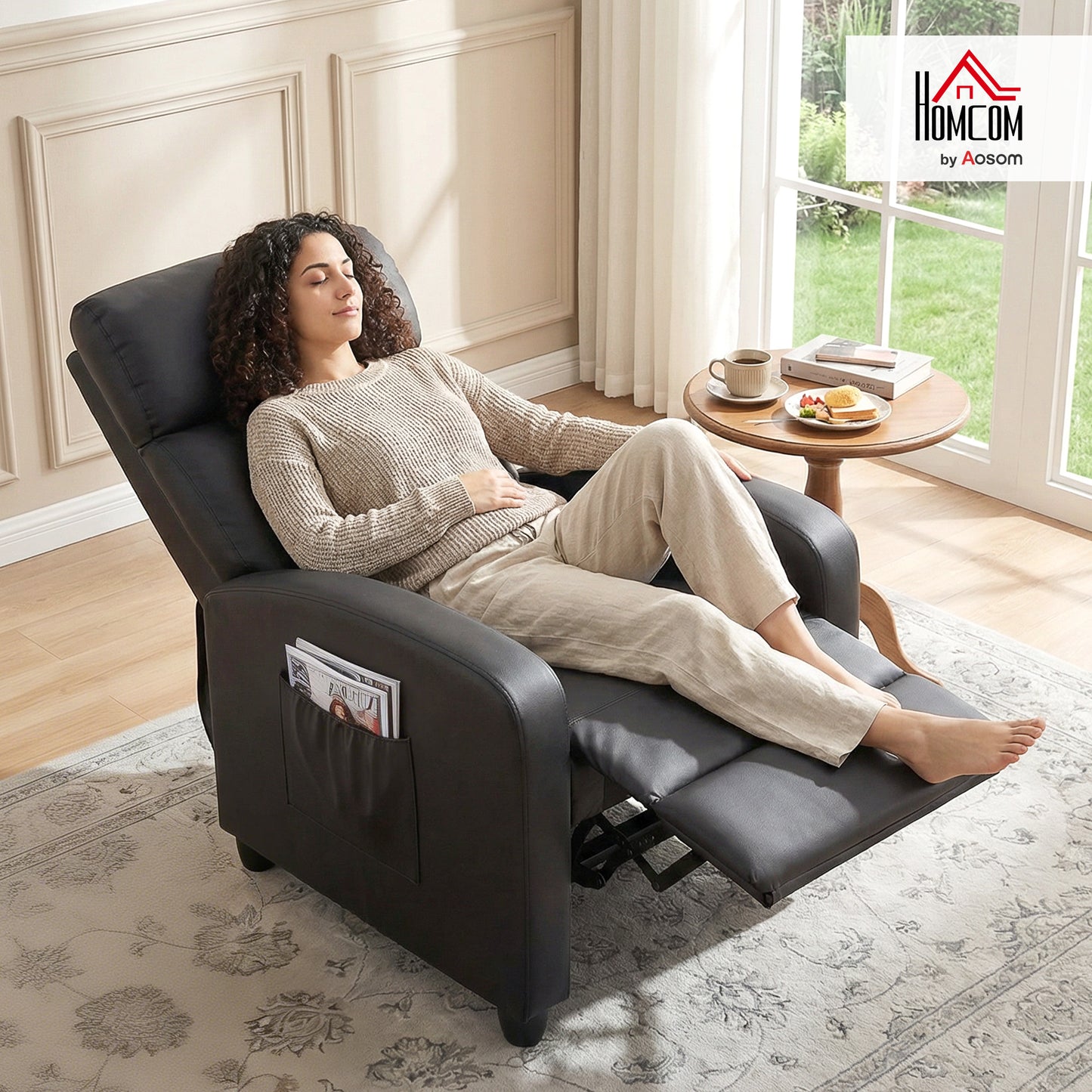 Recliner Sofa Chair PU Leather Massage Armcair w/ Remote Control, Black