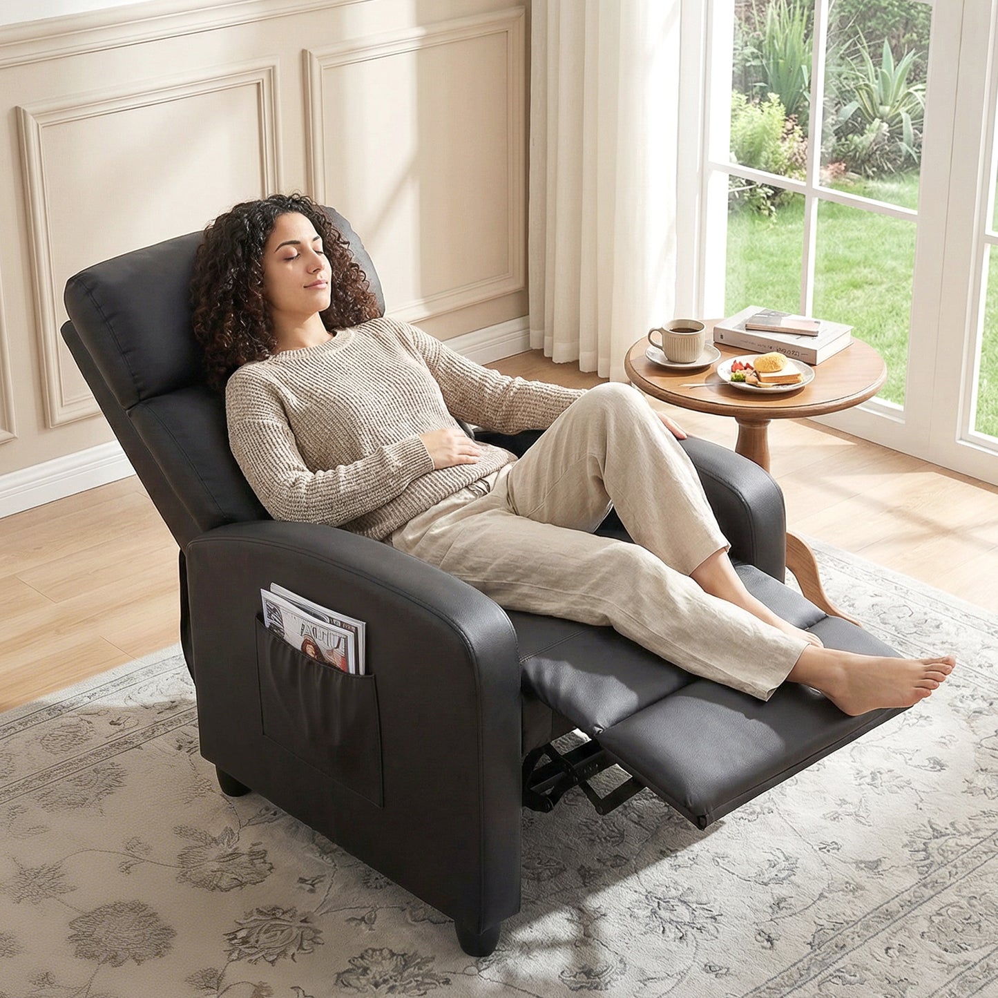 Recliner Sofa Chair PU Leather Massage Armcair w/ Remote Control, Black