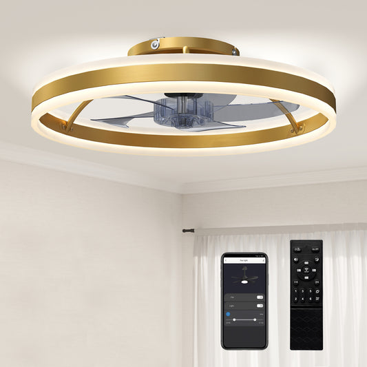 Ceiling Fan with Light and Remote, 3 Colour Temperatures, 50cm, Gold