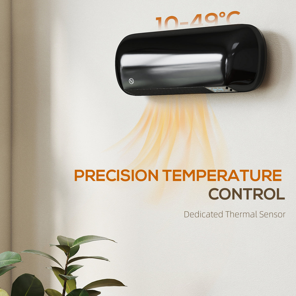 Ceramic Electric Heater 2000W with Fan, Wall Mounted, Black