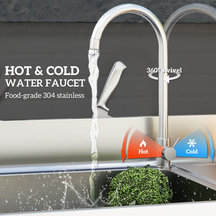 Outdoor Kitchen Sink Unit with Cold and Hot Water Pipe