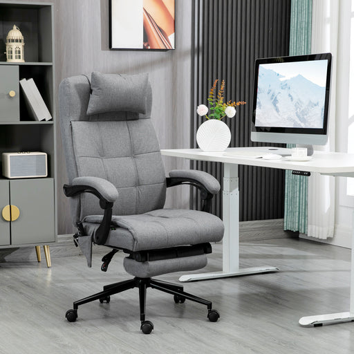 Vibration Massage Office Chair with Heat, Fabric Computer Chair with Head Pillow, Footrest, Armrest, Reclining Back, Grey