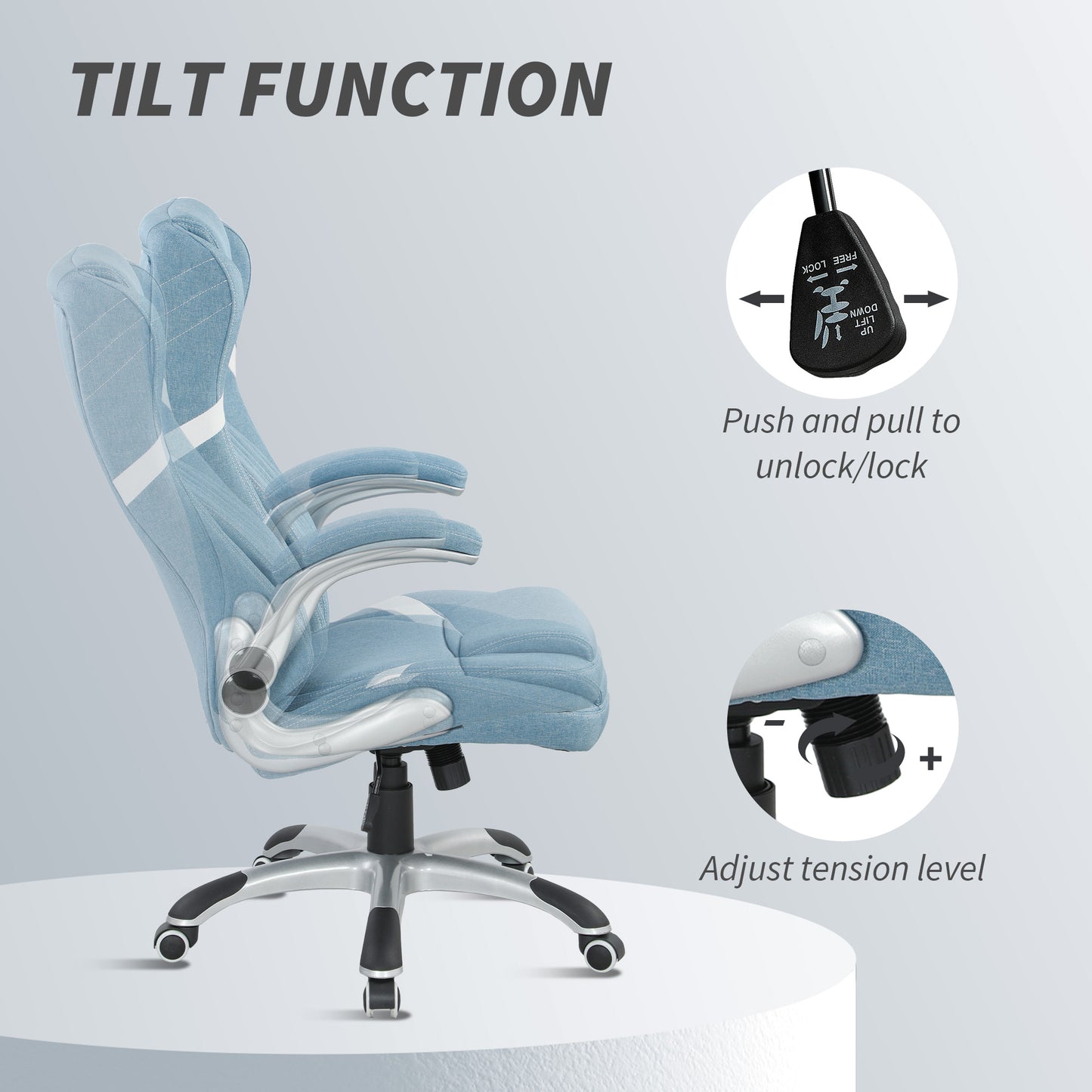 Fabric Office Desk Chair w/ Adjustable Height Tilt Function Blue