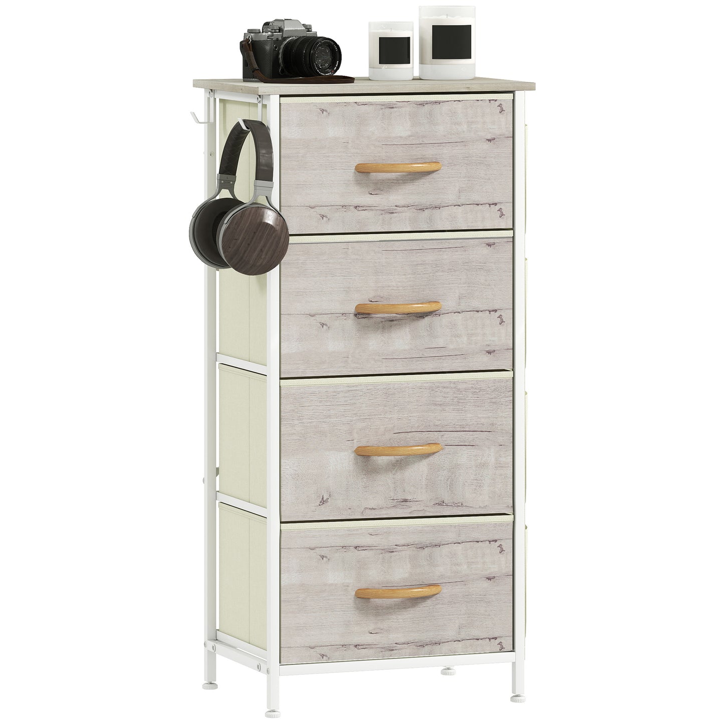 Fabric Chest of Drawers, 4 Drawer Dresser for Bedroom, Natural Wood