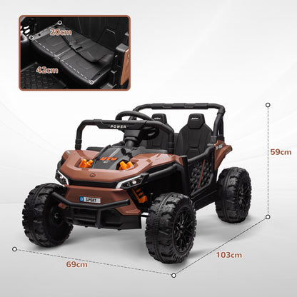 Kids Ride on Car, 12V Electric Truck w/ Horn, Lights, USB, Brown