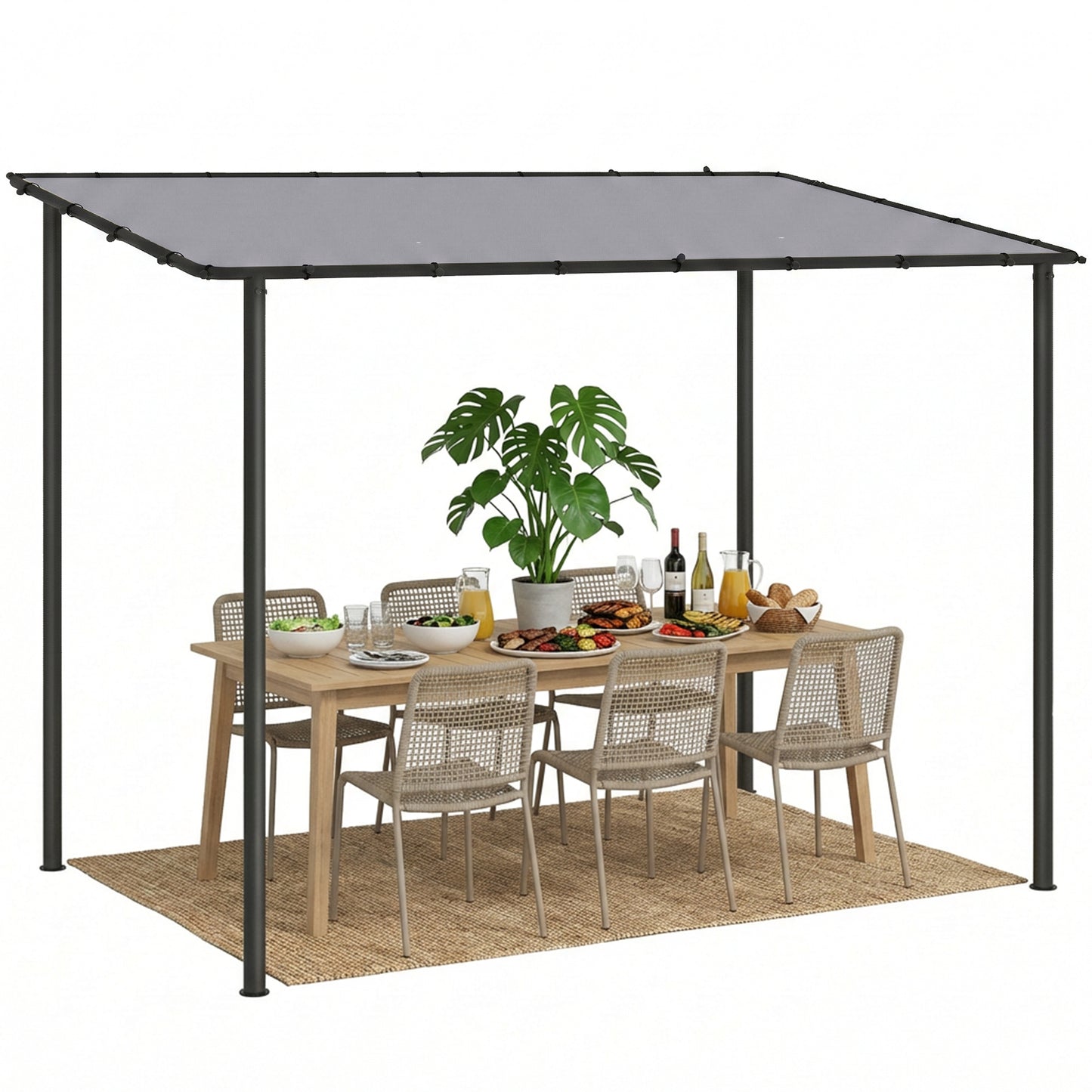 3 x 2 m Lean to Garden Pergola, Metal Frame Gazebo Pergola, Grey