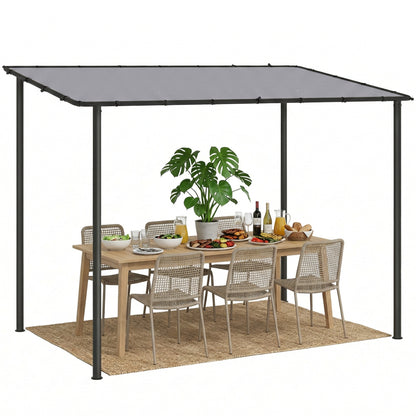 3 x 2 m Lean to Garden Pergola, Metal Frame Gazebo Pergola, Grey