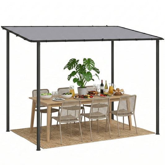 3 x 2 m Lean to Garden Pergola, Metal Frame Gazebo Pergola, Grey