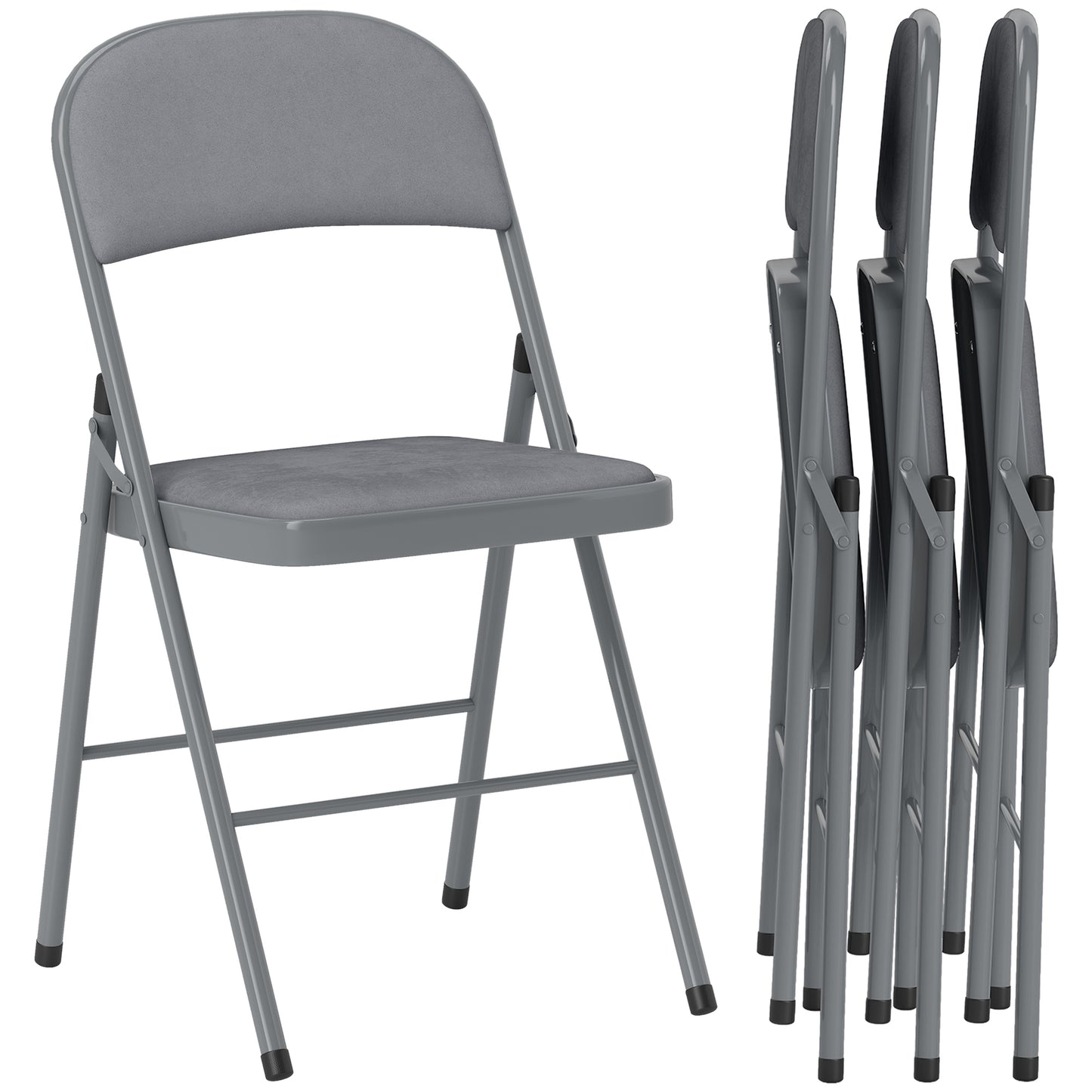 Folding Chairs Set of 4, Foldable Chairs with Cushions, Light Grey