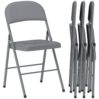 Folding Chairs Set of 4, Foldable Chairs with Cushions, Light Grey
