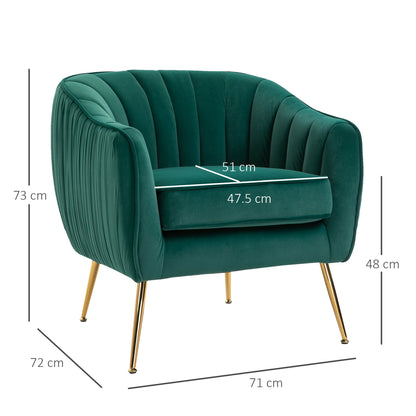 Velvet-Feel Tub Armchair, with Gold Tone Legs - Green