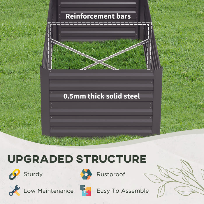 Raised Beds for Garden, Galvanised Steel Outdoor Planters with Multi-reinforced Rods, 180 x 90 x 59 cm, Grey