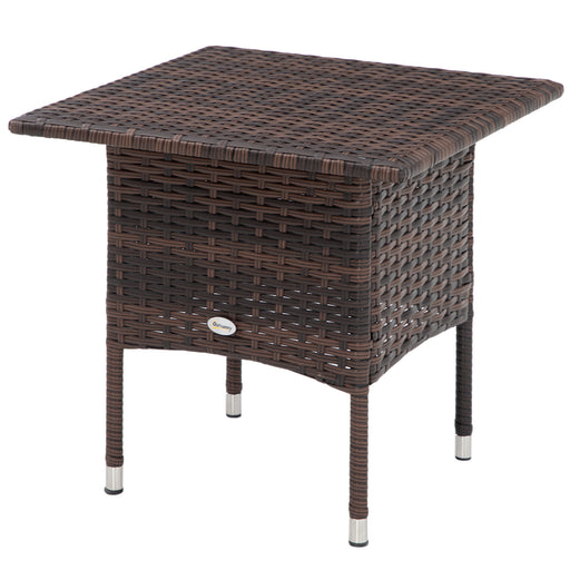 Outdoor Rattan Side Table Coffee Table with Plastic Board, Full Woven Table Top for Patio, Garden, Balcony, Mixed Brown