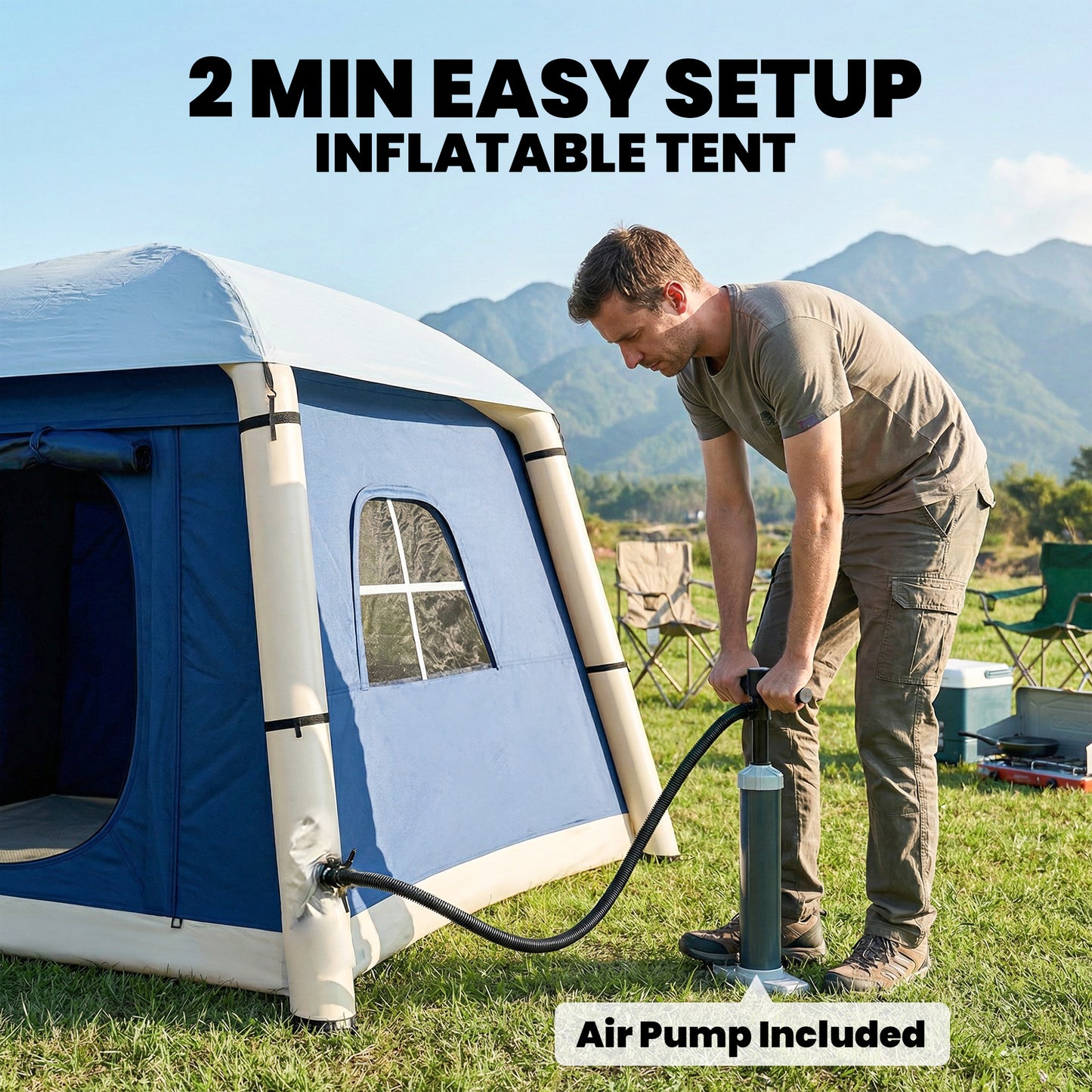 Inflatable Camping Tent, 2 Man Tent, Dark Blue
