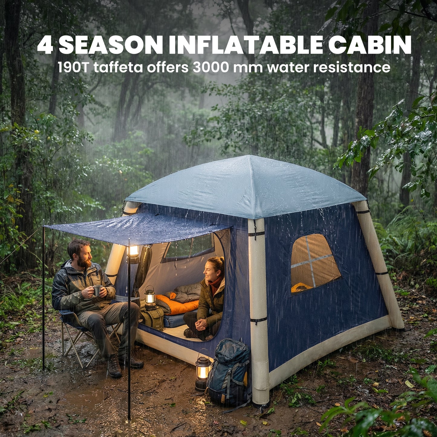 Inflatable Camping Tent, 2 Man Tent, Dark Blue