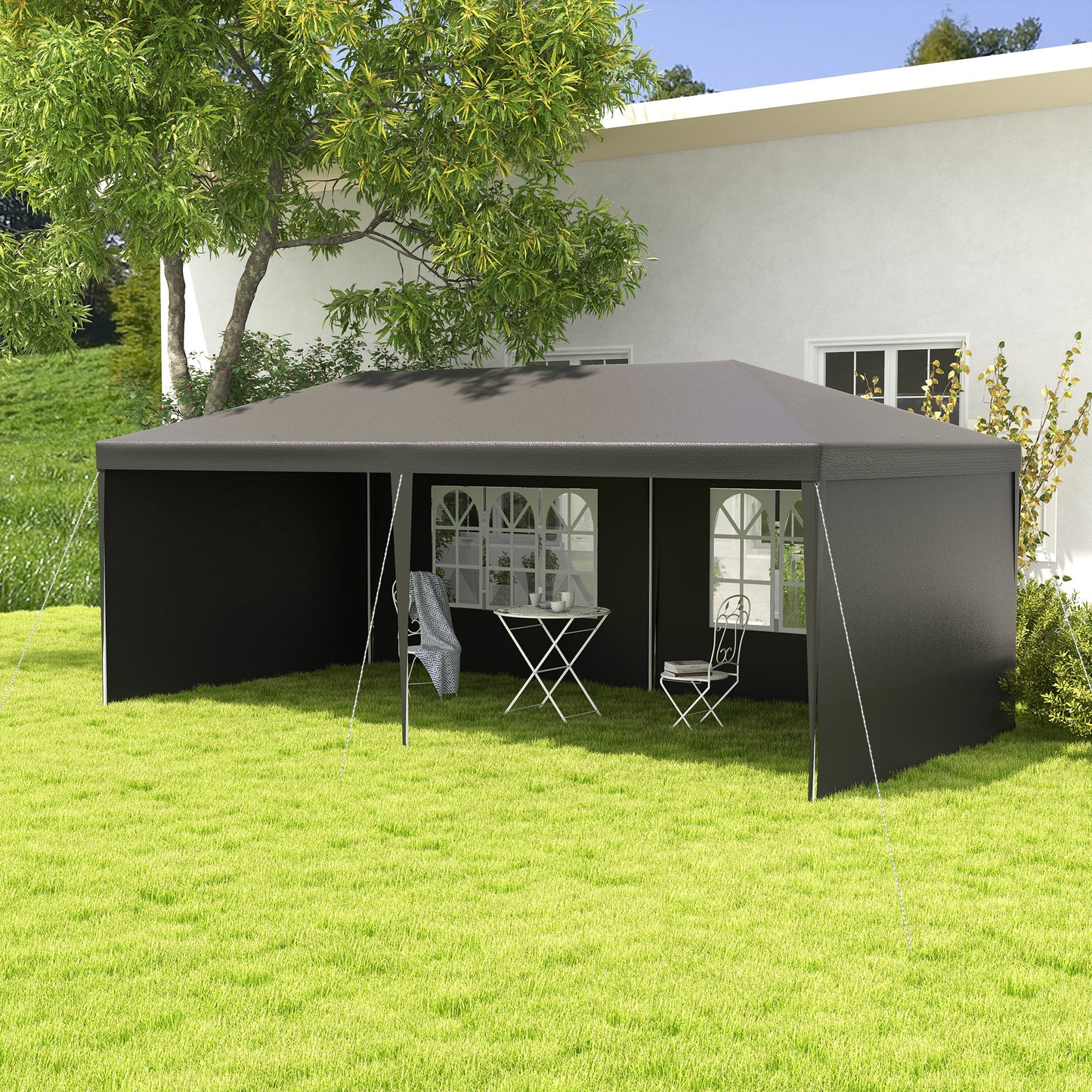 6 x 3 m Party Tent Gazebo Marquee Outdoor Patio Canopy Shelter with Windows and Side Panels, Grey