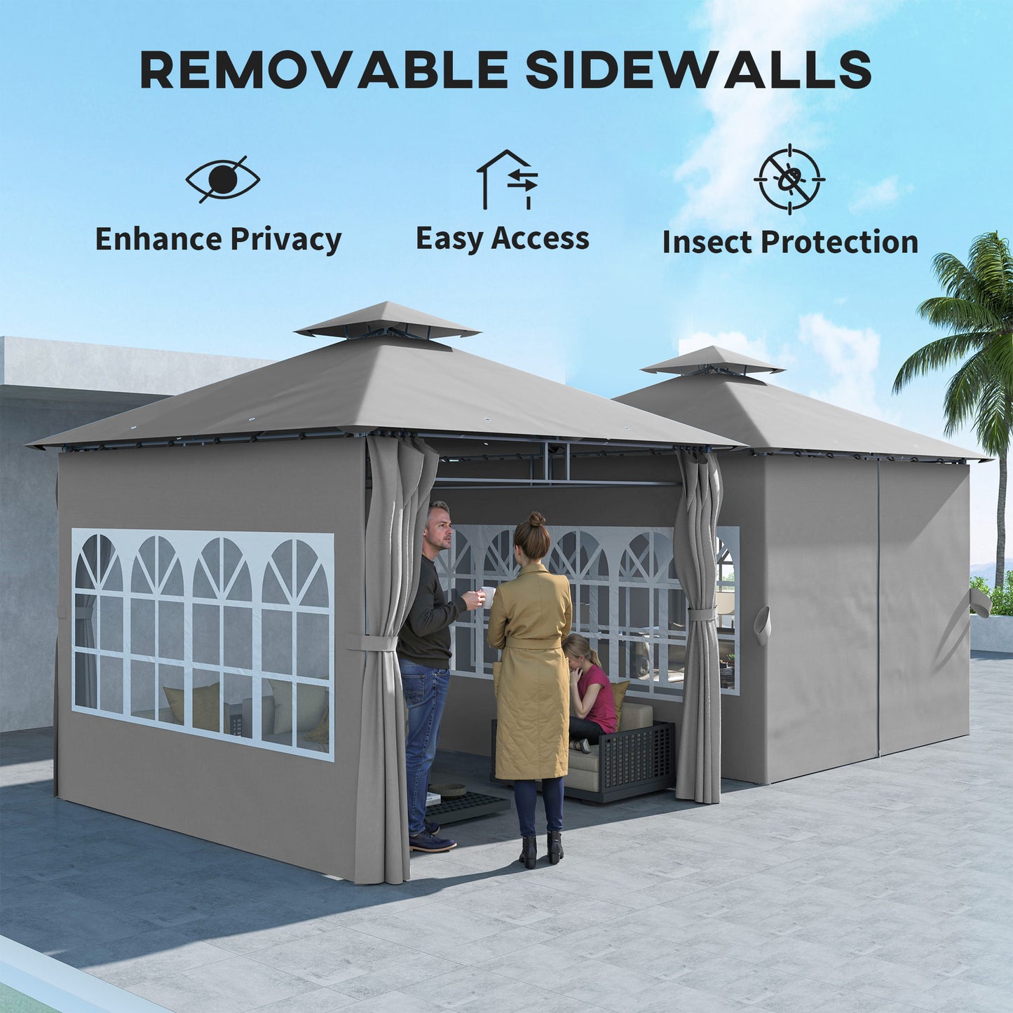 3 x 3 m Garden Gazebo, Outdoor Gazebo Canopy Shelter, Light Grey