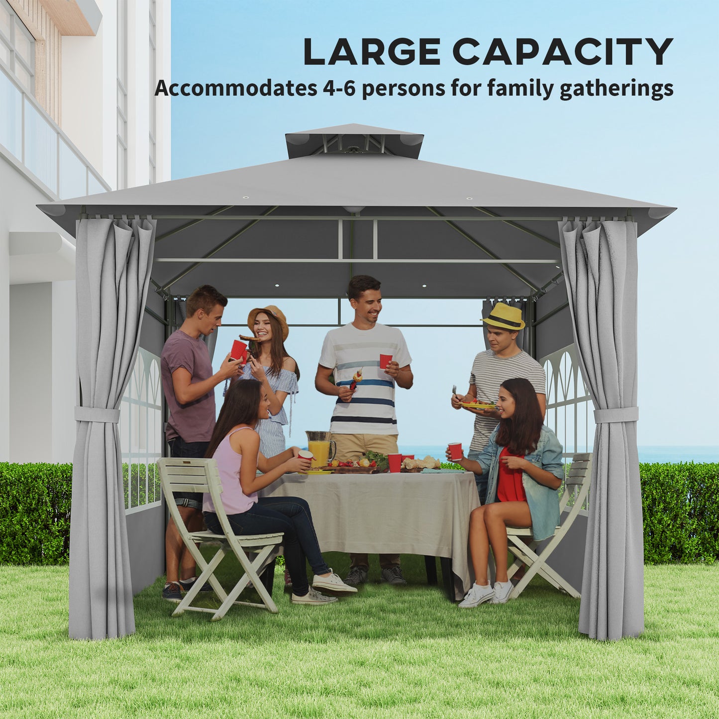 3 x 3 m Garden Gazebo, Outdoor Gazebo Canopy Shelter, Light Grey